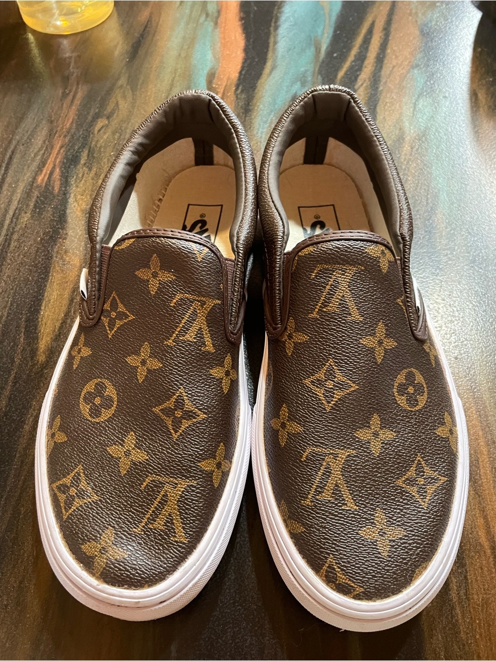 Vans Brown Monogram-Print Slip-On Flats